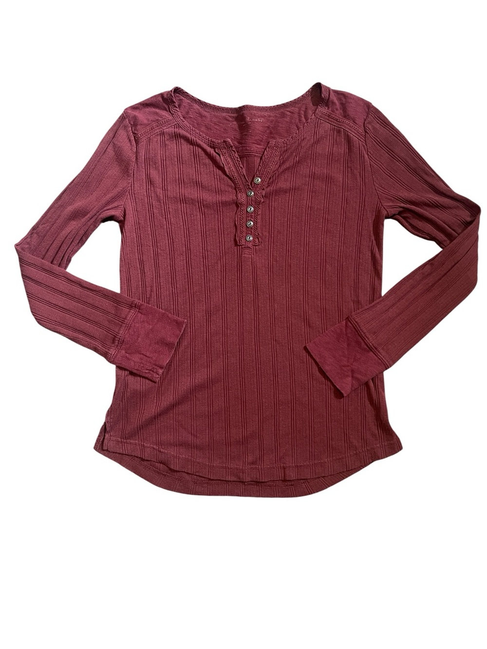 Eddie Bauer Ribbed Henley Long-Sleeve Top Rust M